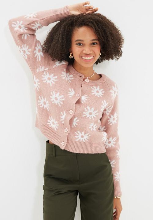 Trendyol - Flower detailed knit cardigan - pink