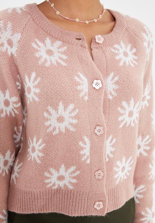 Trendyol - Flower detailed knit cardigan - pink