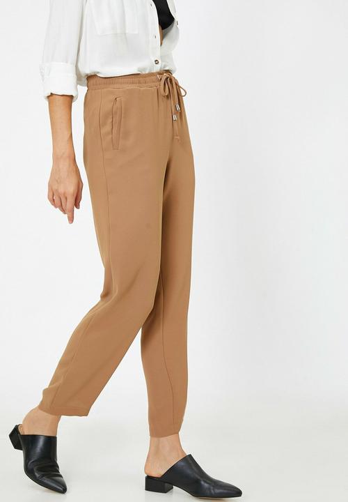 Koton - Medium rise  regular fit tie waist trousers - brown