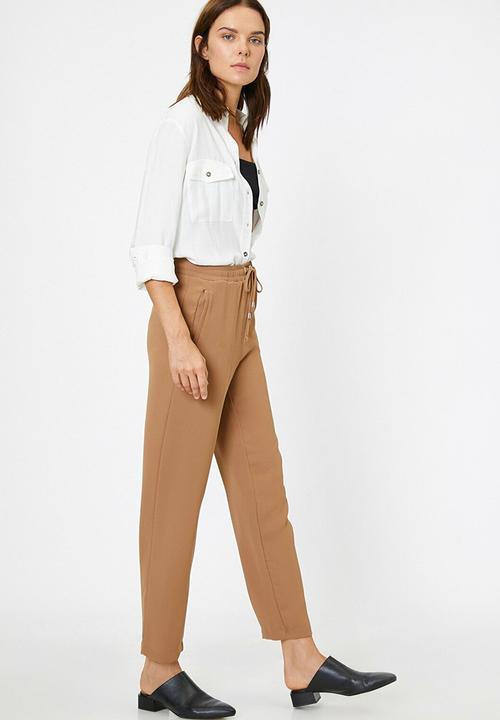 Koton - Medium rise  regular fit tie waist trousers - brown