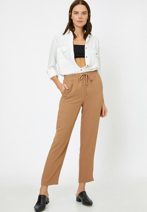 Koton - Medium rise  regular fit tie waist trousers - brown