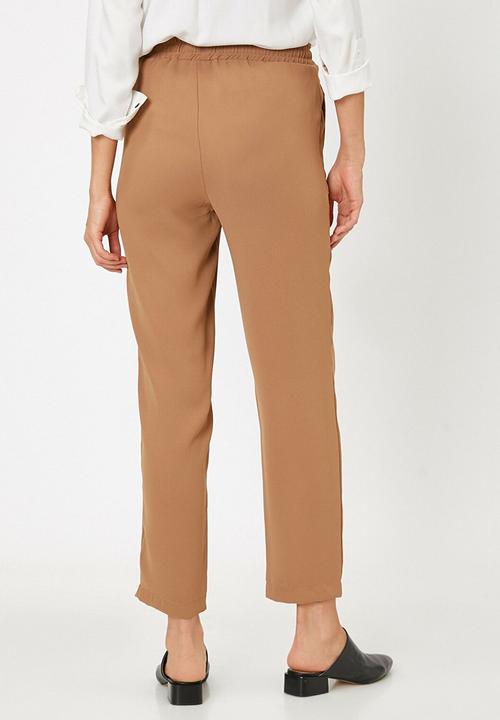 Koton - Medium rise  regular fit tie waist trousers - brown