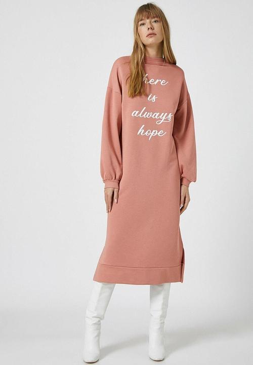 Koton - Cotton long sleeve letter printed dress - pink
