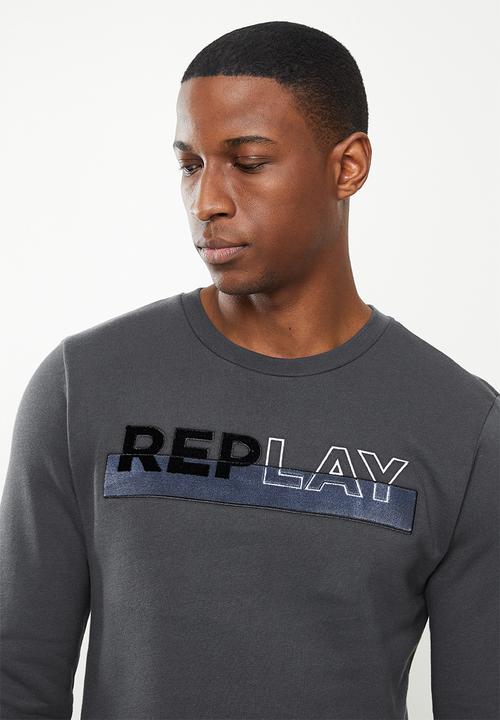 Replay - Replay utility logo crew sweat - charcoal