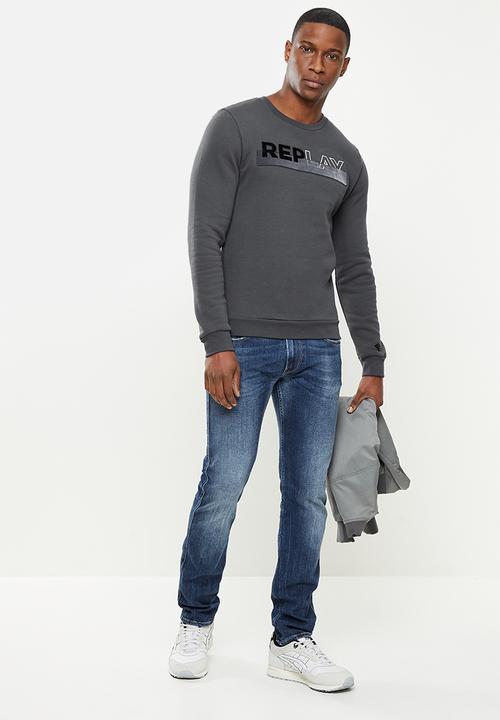 Replay - Replay utility logo crew sweat - charcoal