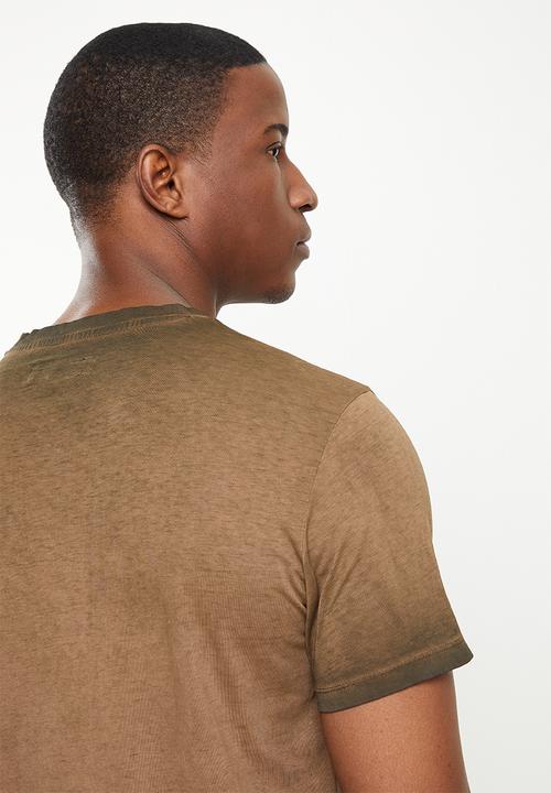 Replay - Pigment washed label tee - brown