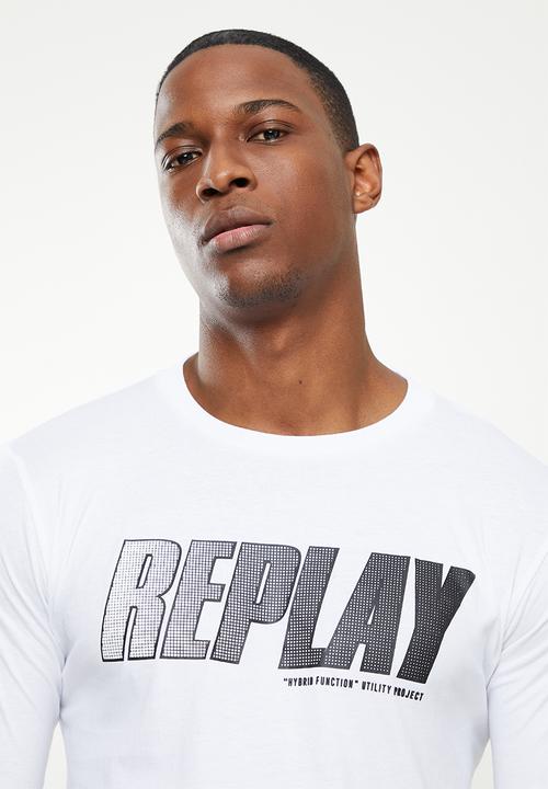 Replay - Replay long sleeve logo printed tee - white