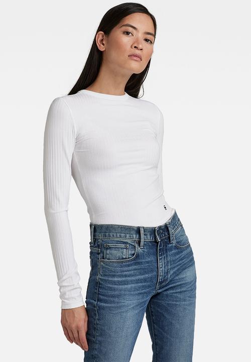 G-STAR - Slim rib longsleeve tee - white