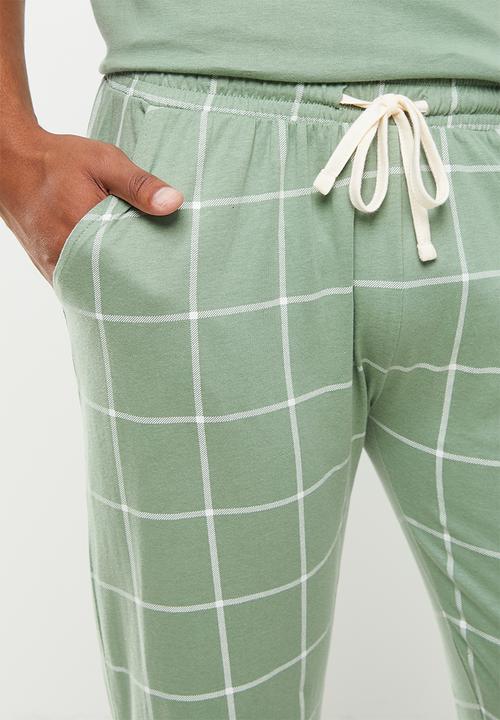 Brave Soul - Garret short sleeve sleep set - sage & ecru