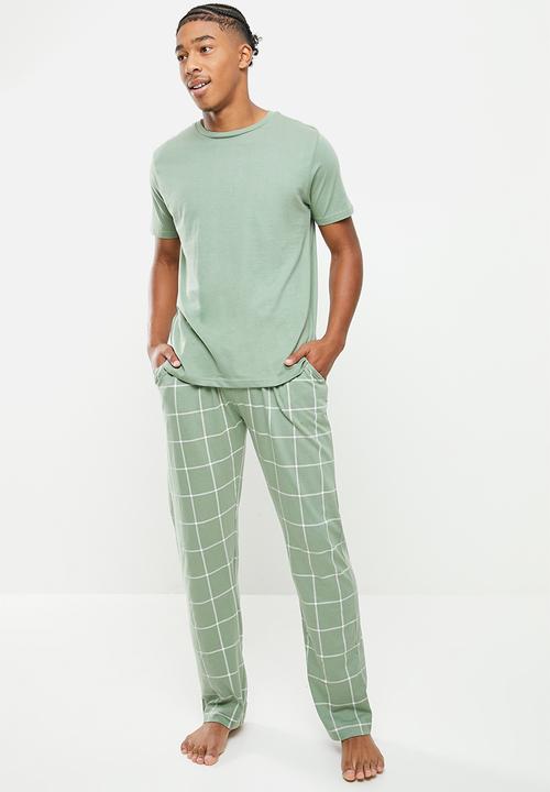 Brave Soul - Garret short sleeve sleep set - sage & ecru