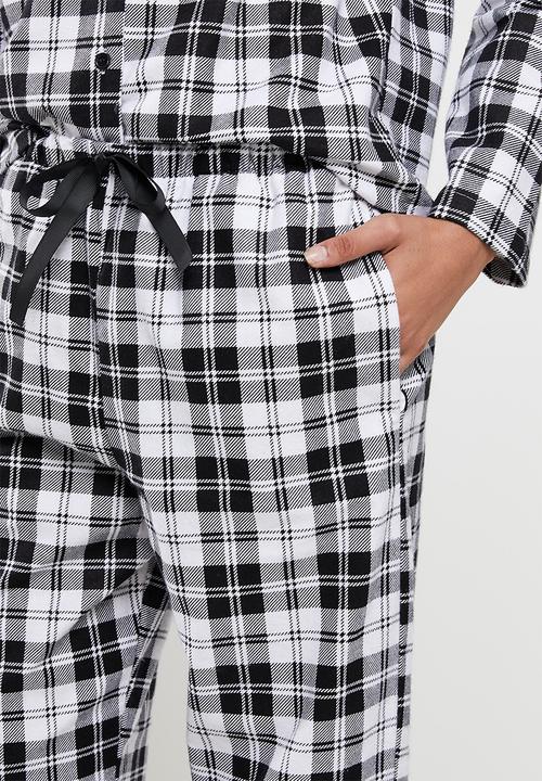 Superbalist - Flannel sleep shirt & pants - black check
