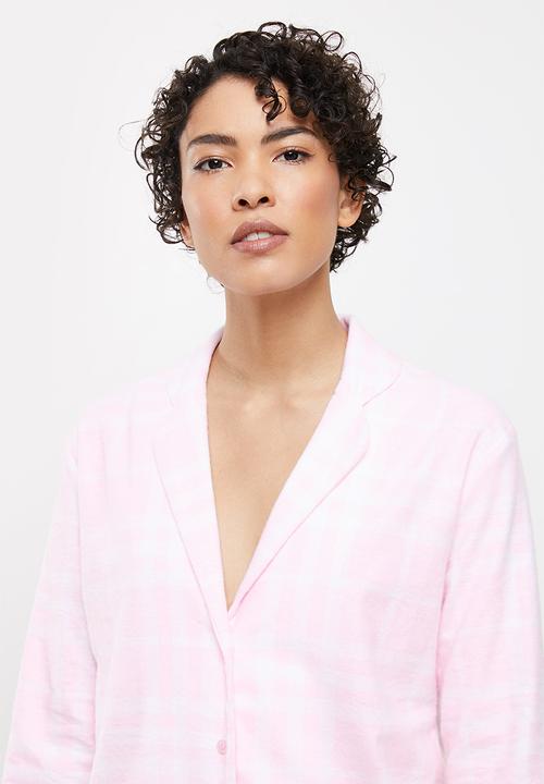 Superbalist - Flannel sleep shirt & pants - pink check