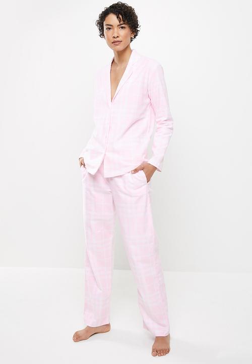 Superbalist - Flannel sleep shirt & pants - pink check