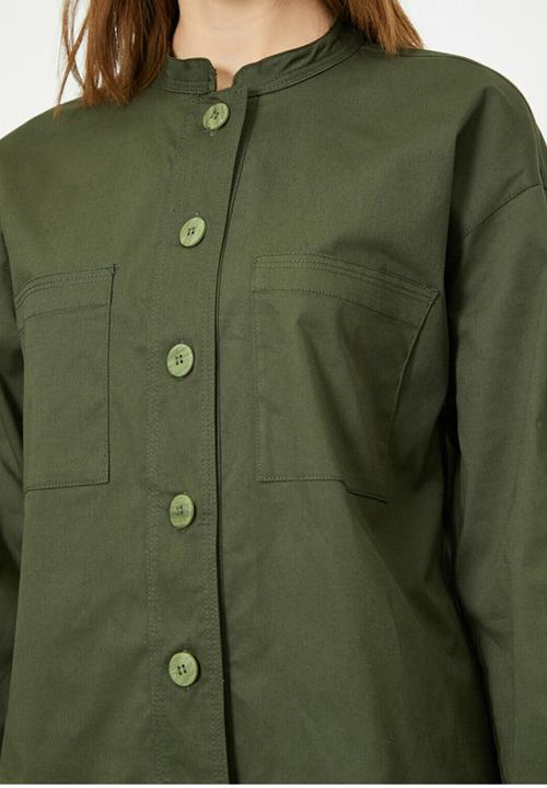 Koton - Mandarin collar long sleeve shirt - green