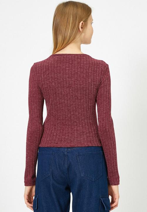 Koton - Crew neck long sleeve jumper - burgundy