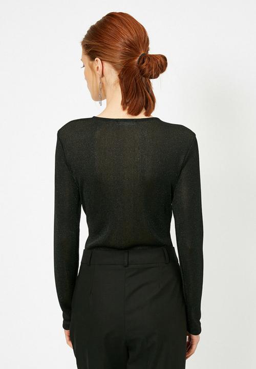 Koton - Long sleeve v-neck T-shirt - black