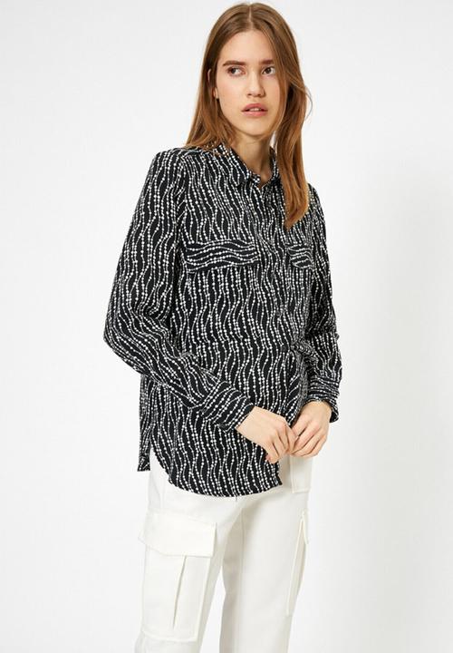 Koton - Classic neck long sleeve shirt - black patterned