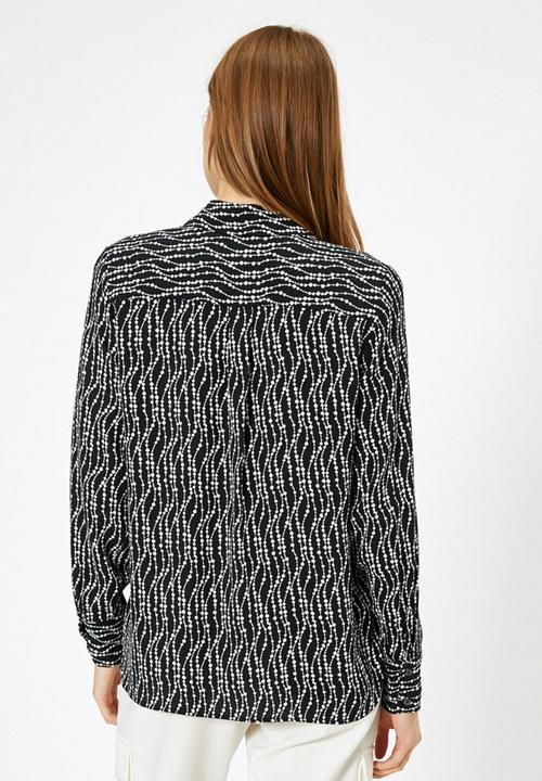 Koton - Classic neck long sleeve shirt - black patterned
