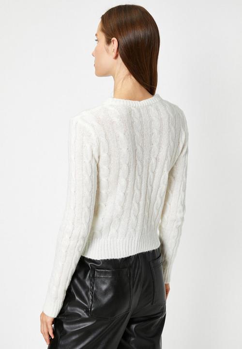 Koton - Crew neck cable knit sweater - ecru