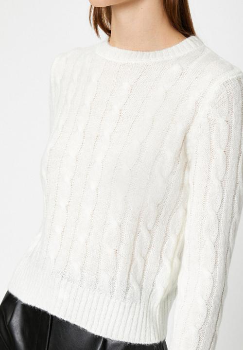 Koton - Crew neck cable knit sweater - ecru
