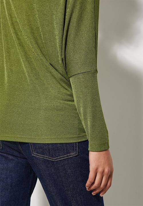VELVET - Soft touch draped off the shoulder top - green