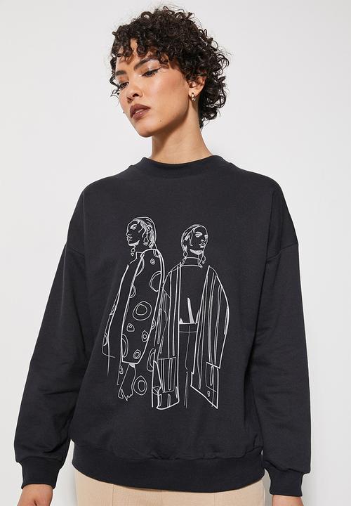 Superbalist - Graphic crew neck sweat - black