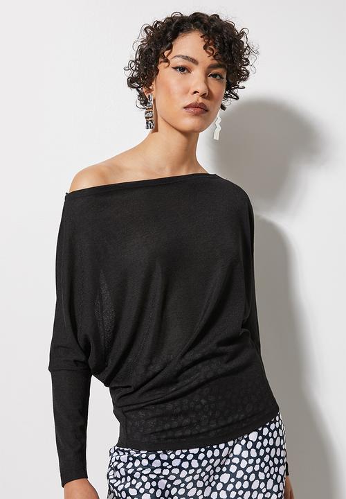 VELVET - Soft touch draped off the shoulder top - black