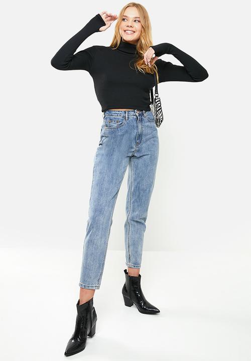 Trendyol - Turtleneck finger detail knit top - black