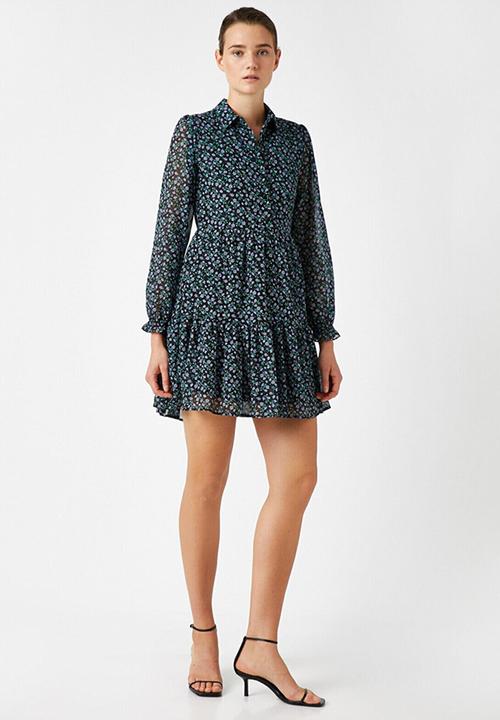 Koton - Long sleeve buttoned mini dress - multi