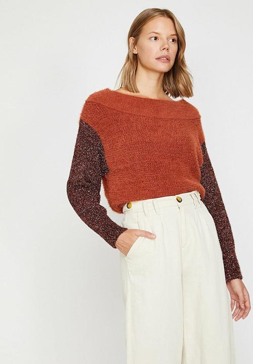 Koton - Bardot knitted jumper - brown & burnt orange