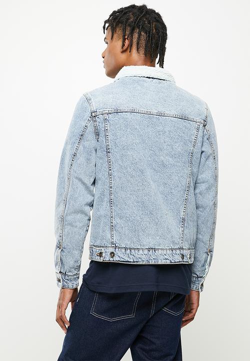 Cotton On - Borg denim jacket - distress blue