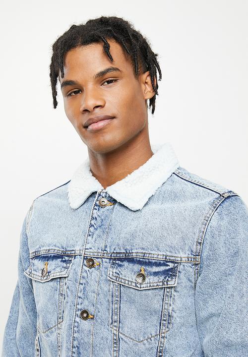 Cotton On - Borg denim jacket - distress blue