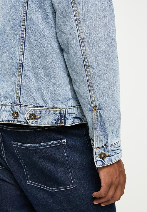Cotton On - Borg denim jacket - distress blue
