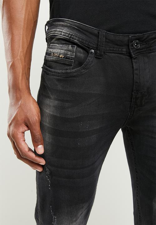 Alpha Industries - Texas skinny rip jeans - black