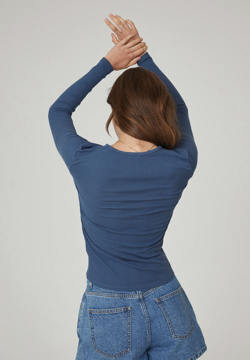 Cotton On - The one organic rib crew long sleeve top - true steel