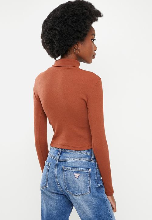 Trendyol - Ribbed turtleneck crop top - rust