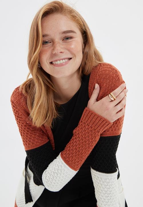 Trendyol - Color block knitwear cardigan  - brown
