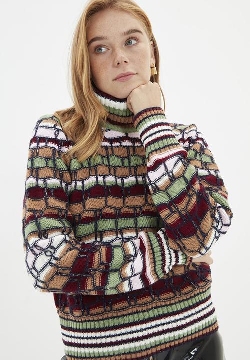 Trendyol - Striped turtleneck knitwear sweater  - multi