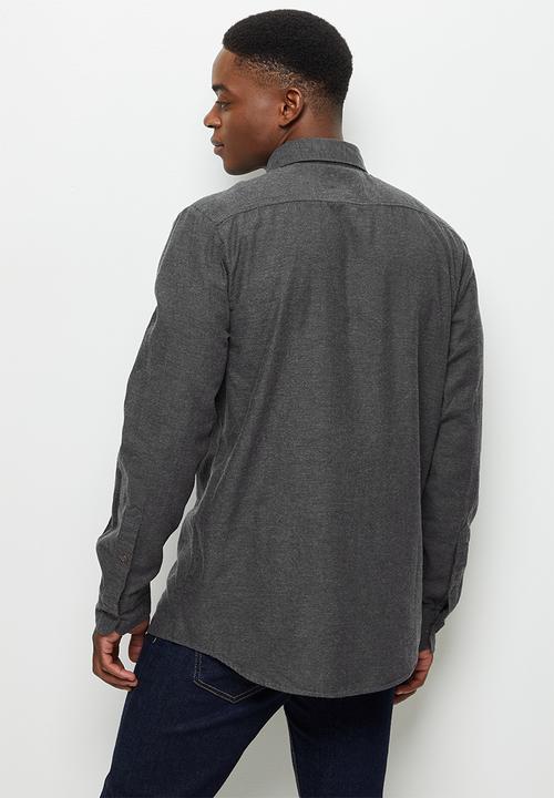 Lark & Crosse - Regular fit brushed flannel shirt dark grey