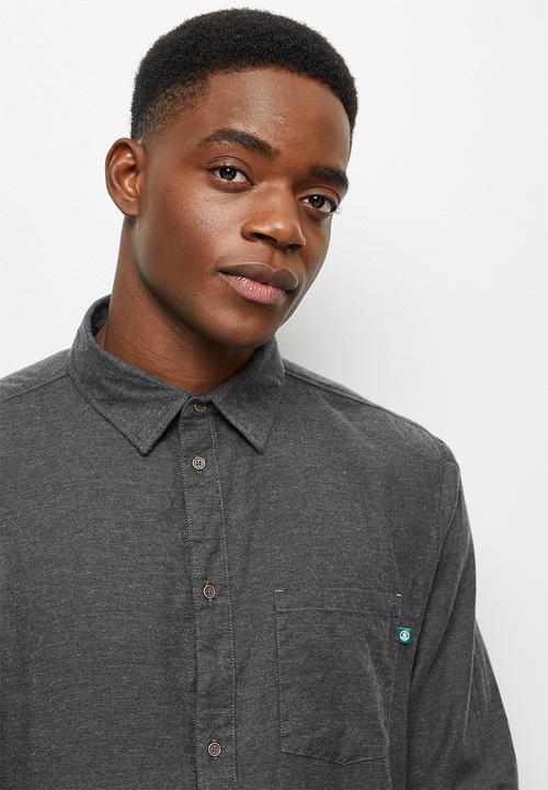 Lark & Crosse - Regular fit brushed flannel shirt dark grey