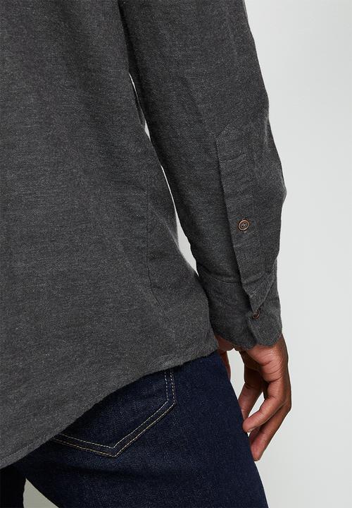 Lark & Crosse - Regular fit brushed flannel shirt dark grey