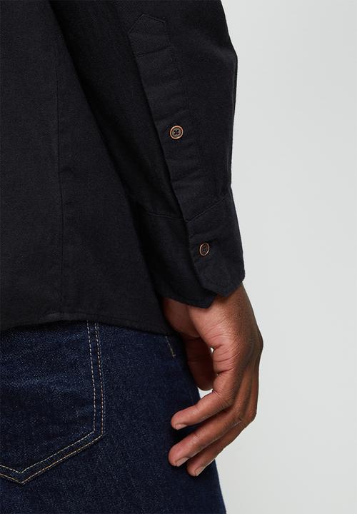 Lark & Crosse - Regular fit brushed flannel shirt black