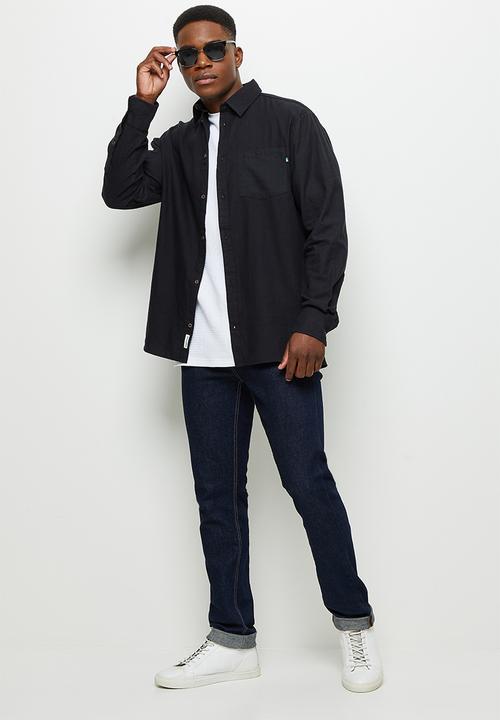 Lark & Crosse - Regular fit brushed flannel shirt black