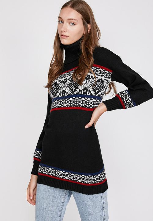 Koton - Turtle neck long sleeve patterned tunic - black 
