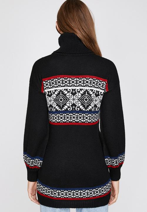 Koton - Turtle neck long sleeve patterned tunic - black 