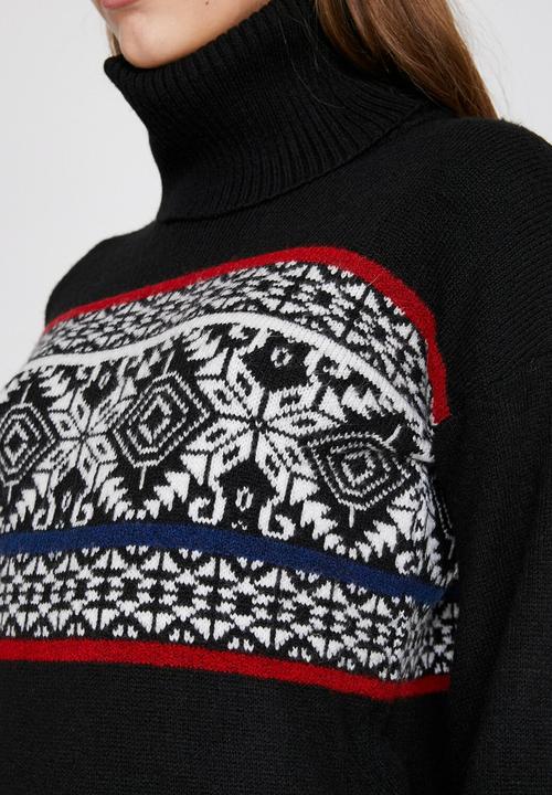 Koton - Turtle neck long sleeve patterned tunic - black 