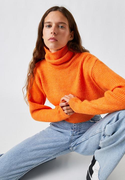 Koton - Crop turtleneck ribbed sweater - orange