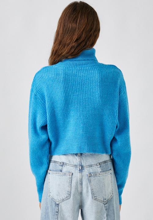 Koton - Crop turtleneck ribbed sweaters - blue