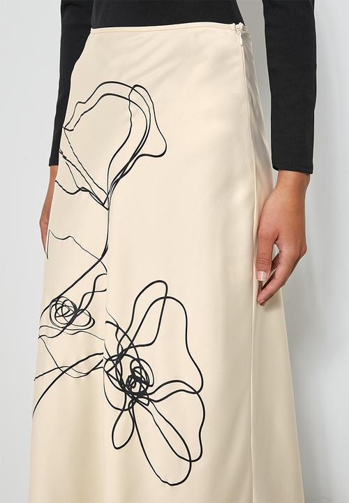 VELVET - Satin skirt with large placement print - sand