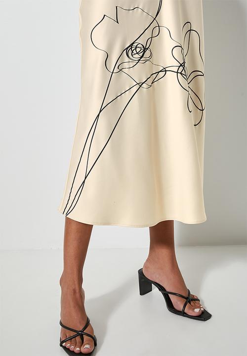 VELVET - Satin skirt with large placement print - sand